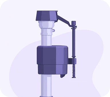Illustration of a toilet fill valve with its float cup and adjustment rod