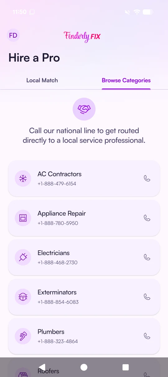 Hire – FinderlyFix app screenshot